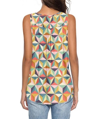 Womens Summer Casual Tank Tops Loose Fit V-Neck Shirts, Printed Henley Shirts Sleeveless Cami Tops Plus Size Geometric Art $8...