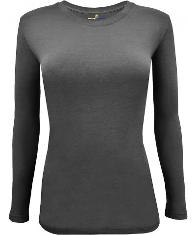 Cotton Essentials Women's Under Scrub Tee Crew Neck Long Sleeve T Charcoal $9.57 Tops