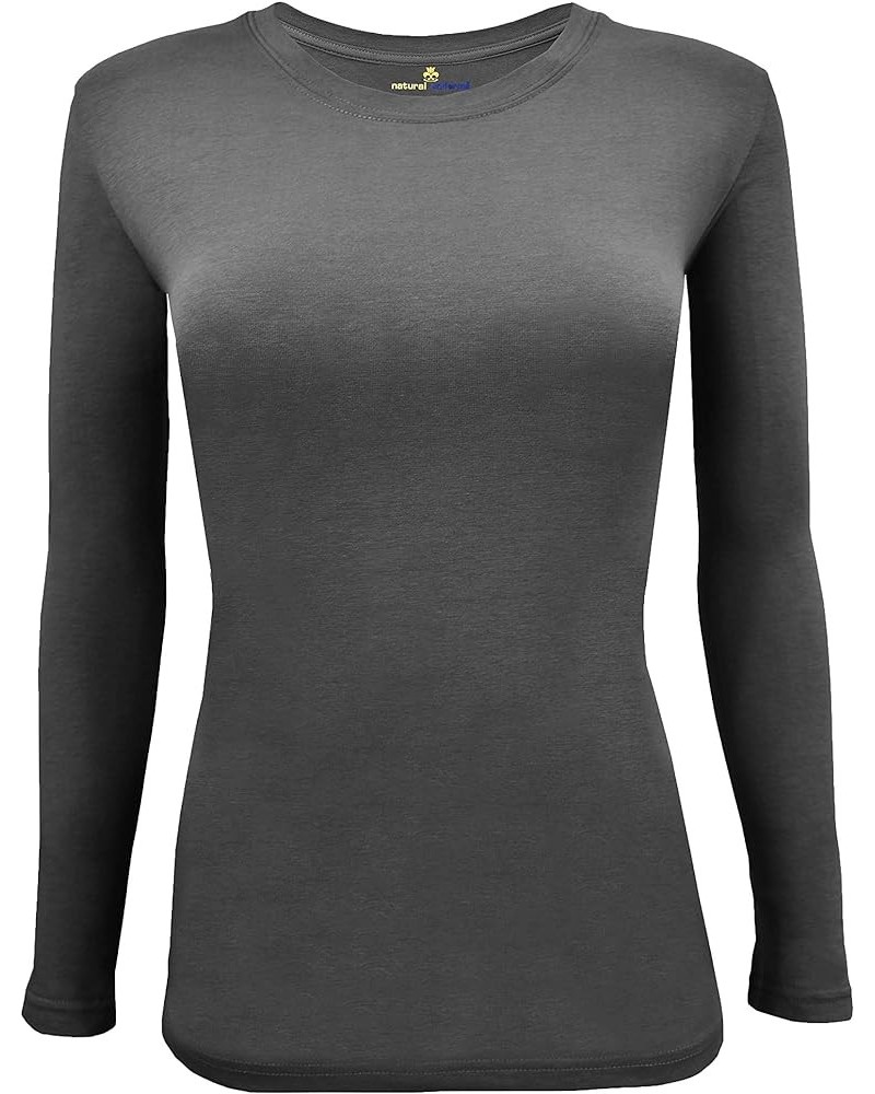 Cotton Essentials Women's Under Scrub Tee Crew Neck Long Sleeve T Charcoal $9.57 Tops