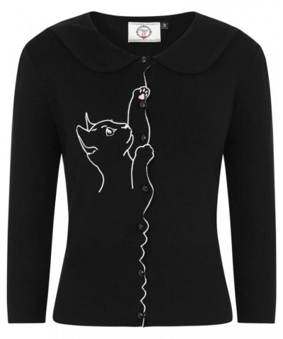 Banned Cat Scallop Cardigan Vintage Retro Rockabilly 50s Cute Collar Knitted Black $22.05 Sweaters