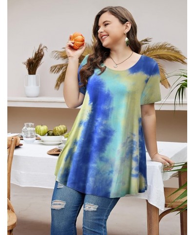 Womens Short Sleeve Casual Loose Fit Flare Swing Tunic Tops Basic T-Shirt Plus Size Multicolored 03 $14.24 Tops