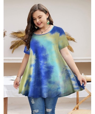 Womens Short Sleeve Casual Loose Fit Flare Swing Tunic Tops Basic T-Shirt Plus Size Multicolored 03 $14.24 Tops