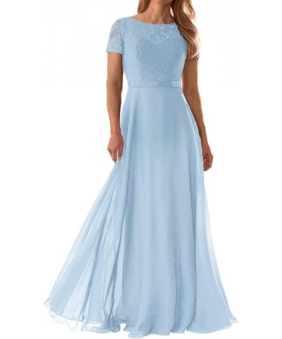 Long Mother of The Bride Dresses Lace Chiffon Formal Dresses for Women Mother of Groom Dresses Short Sleeve Sky Blue $31.08 D...