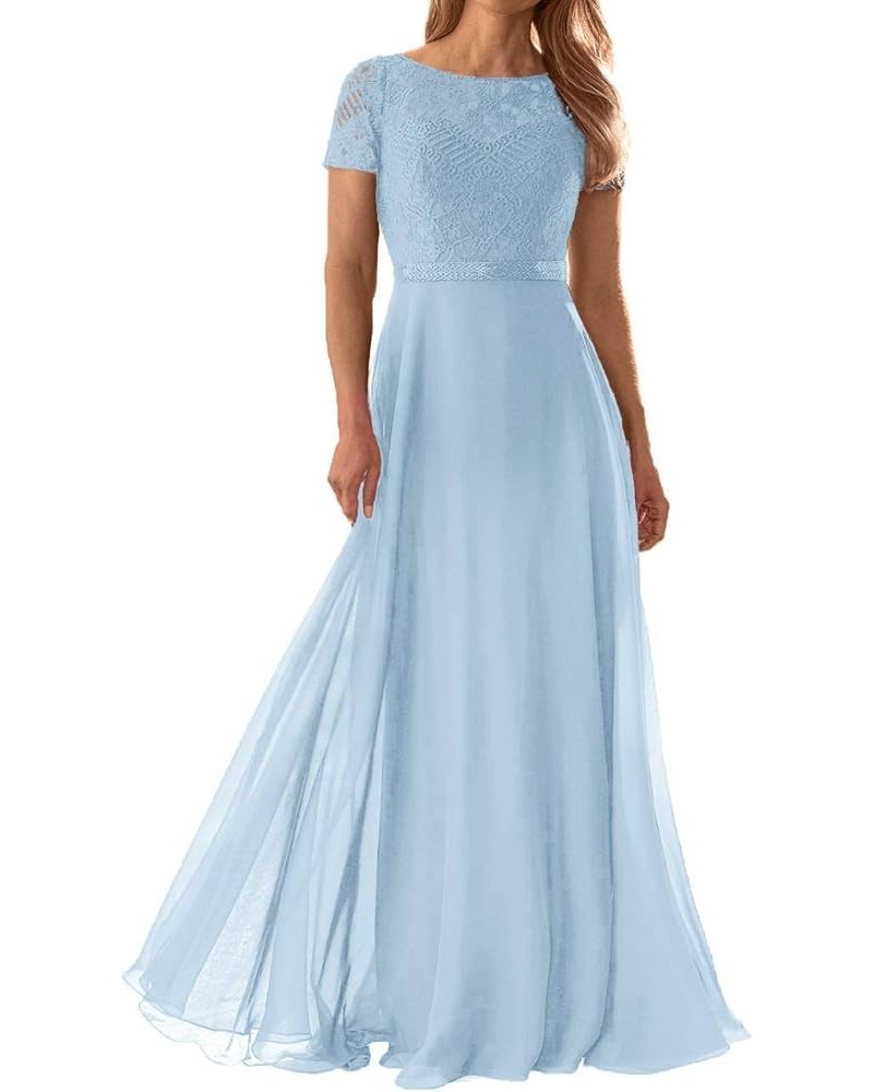 Long Mother of The Bride Dresses Lace Chiffon Formal Dresses for Women Mother of Groom Dresses Short Sleeve Sky Blue $31.08 D...