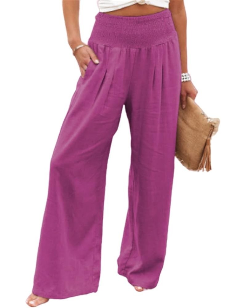 Women's Wide Leg Long Lounge Pants High Waist Drawstring Loose Light Weight Fit Casual Trousers Comfy Pants 03 Purple $7.79 P...