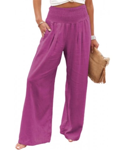 Women's Wide Leg Long Lounge Pants High Waist Drawstring Loose Light Weight Fit Casual Trousers Comfy Pants 03 Purple $7.79 P...