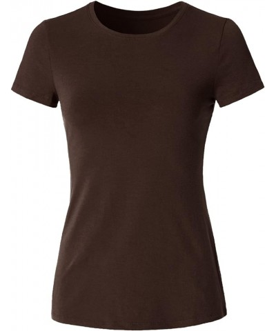 Women's Crewneck Short Sleeve Slim Fitted T-Shirt Solid Basic Tee Stretchy Casual Top Jtt003_brown $9.24 T-Shirts