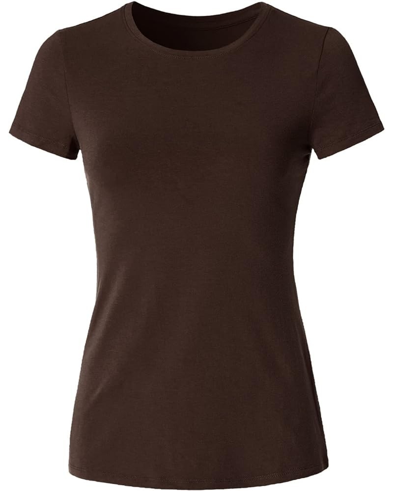 Women's Crewneck Short Sleeve Slim Fitted T-Shirt Solid Basic Tee Stretchy Casual Top Jtt003_brown $9.24 T-Shirts