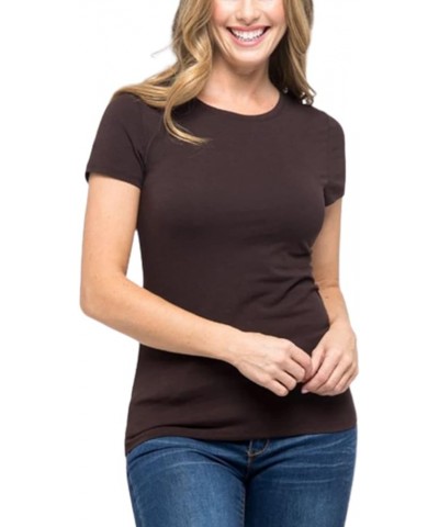 Women's Crewneck Short Sleeve Slim Fitted T-Shirt Solid Basic Tee Stretchy Casual Top Jtt003_brown $9.24 T-Shirts