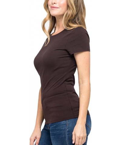 Women's Crewneck Short Sleeve Slim Fitted T-Shirt Solid Basic Tee Stretchy Casual Top Jtt003_brown $9.24 T-Shirts