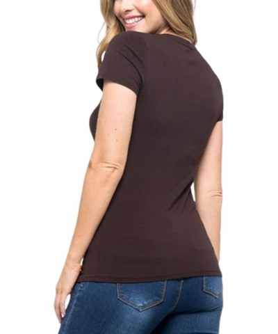 Women's Crewneck Short Sleeve Slim Fitted T-Shirt Solid Basic Tee Stretchy Casual Top Jtt003_brown $9.24 T-Shirts