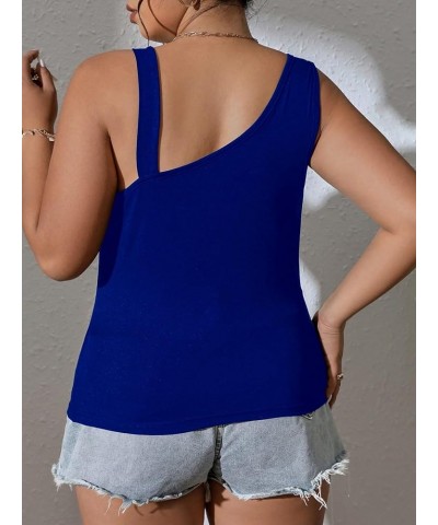 Women's Plus Size Chain Linked Asymmetrical Neck Sleeveless Slim Fit Tank Tops Royal Blue $11.99 Tanks