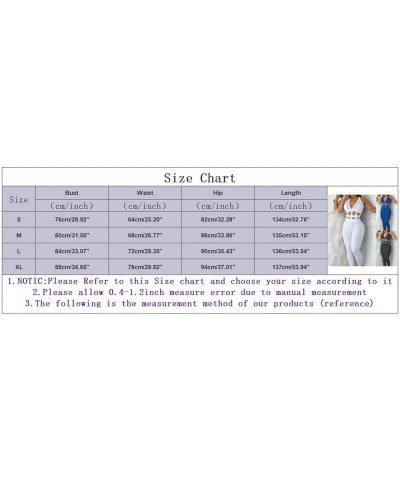 Women Solid V Neck Halter Backless Sleeveless Lace Up Jumpsuit Long Slim Trousers Hollow Jumpsuits Religion Blue $13.14 Jumps...