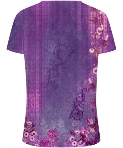 Womens Short Sleeve Blouse Tops Round Neck Tunic Print Tops 2024 Spring Tee Daily Casual Shirt 5-purple $7.94 Tops