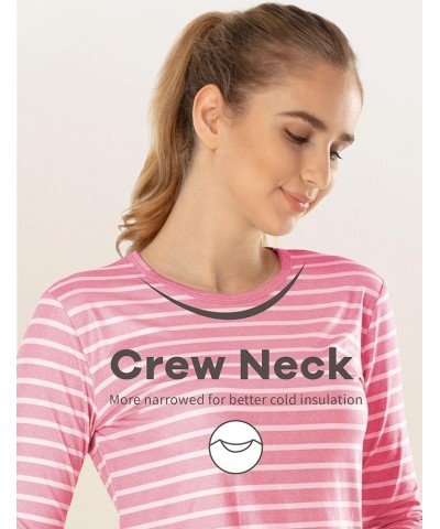 Womens Thermal Tops Fleece Lined Shirt Long Sleeve Base Layer Striped-light Pink $12.53 Underwear