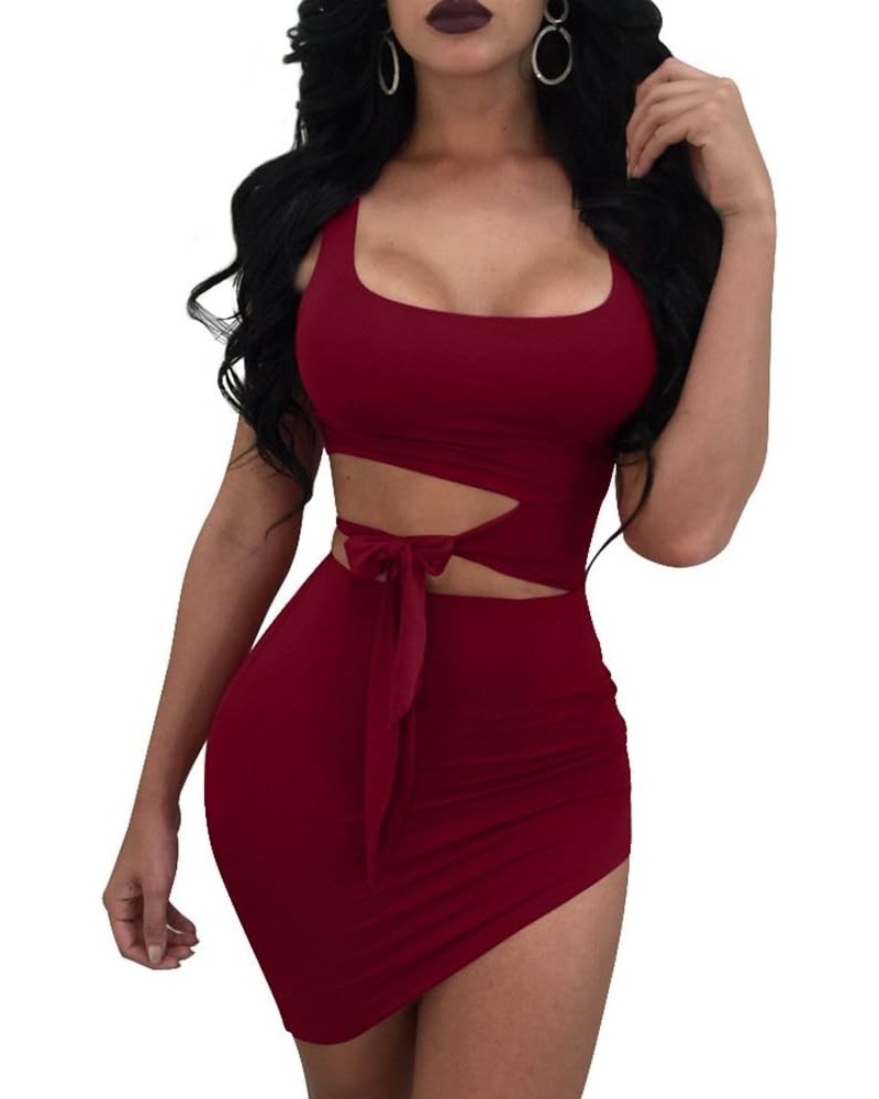 Womens Sexy Bodycon Cut Out Sleeveless Outfit Mini Club Tank Dress Wine Red $11.76 Dresses