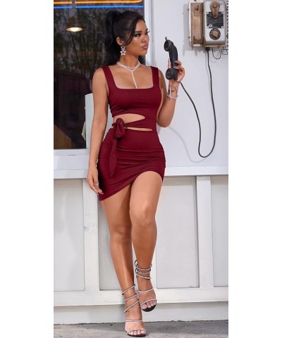 Womens Sexy Bodycon Cut Out Sleeveless Outfit Mini Club Tank Dress Wine Red $11.76 Dresses