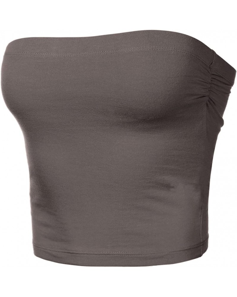 Women's Tube Crop Tops Strapless Cute Sexy Cotton Tops 014-mid Grey $7.40 Tanks