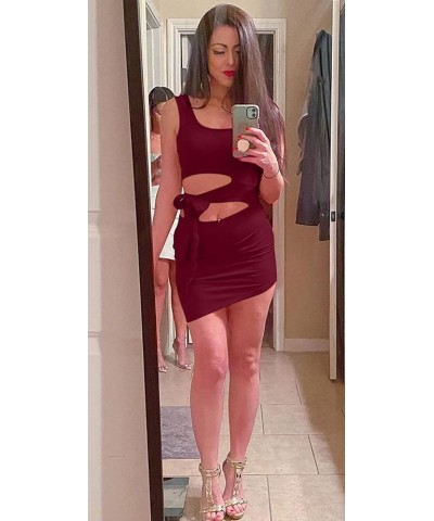 Womens Sexy Bodycon Cut Out Sleeveless Outfit Mini Club Tank Dress Wine Red $11.76 Dresses