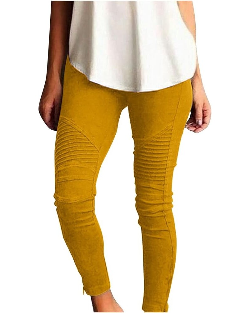 Womens Stretch Jeggings with Pockets High Waist Tummy Control Skinny Jeans Casual Pull-On Slim Fit Denim Pencil Pant Yellow $...