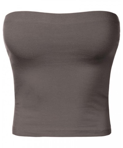 Women's Tube Crop Tops Strapless Cute Sexy Cotton Tops 014-mid Grey $7.40 Tanks