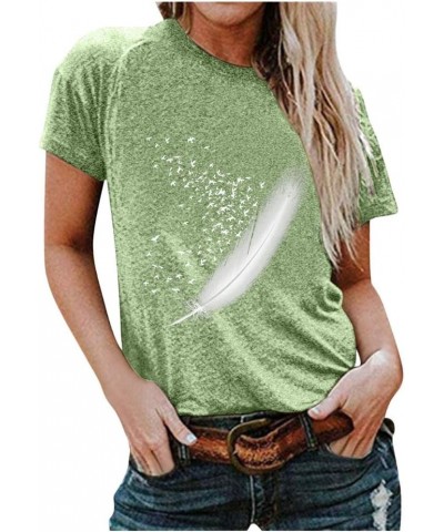 Womens Short Sleeve Tops, Women's Summer New Funny Graphic Tee Basic Comfortable O-Neck Shirts Loose Fit Blouses C1-green $10...