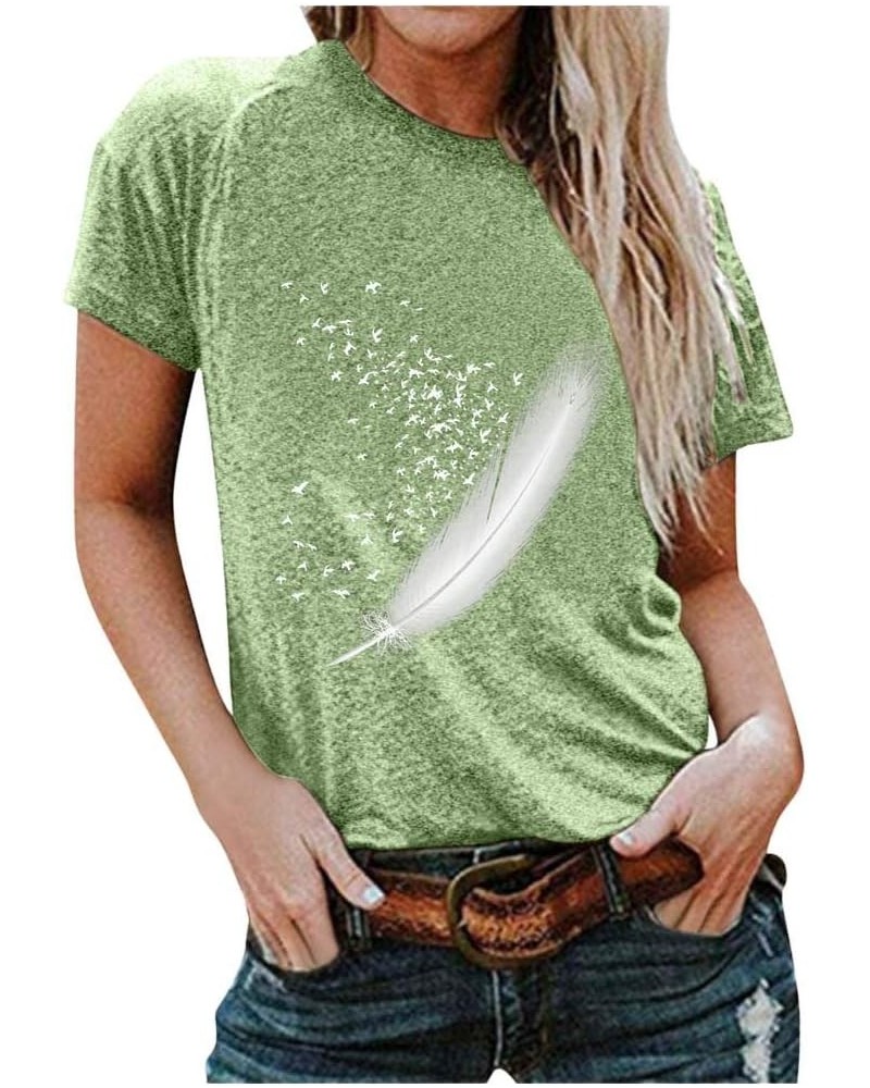 Womens Short Sleeve Tops, Women's Summer New Funny Graphic Tee Basic Comfortable O-Neck Shirts Loose Fit Blouses C1-green $10...