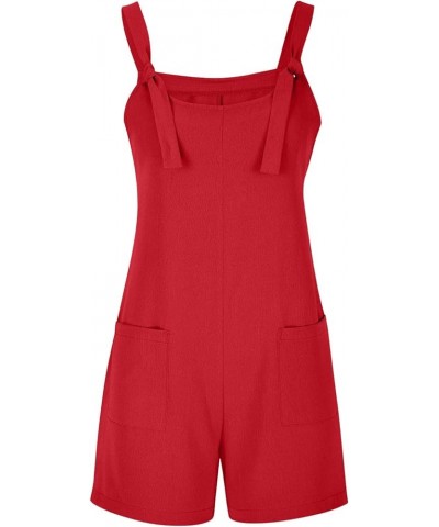 Womens Short Rompers Summer Casual Loose Sleeveless Overalls Linen Adjustable Tie Knot Strap Jumpsuits with Pockets Red $5.82...