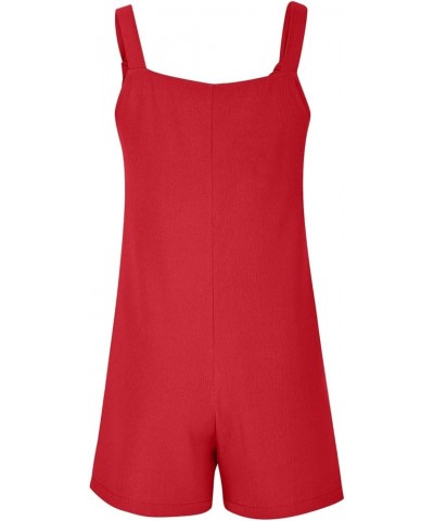 Womens Short Rompers Summer Casual Loose Sleeveless Overalls Linen Adjustable Tie Knot Strap Jumpsuits with Pockets Red $5.82...