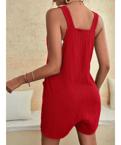 Womens Short Rompers Summer Casual Loose Sleeveless Overalls Linen Adjustable Tie Knot Strap Jumpsuits with Pockets Red $5.82...