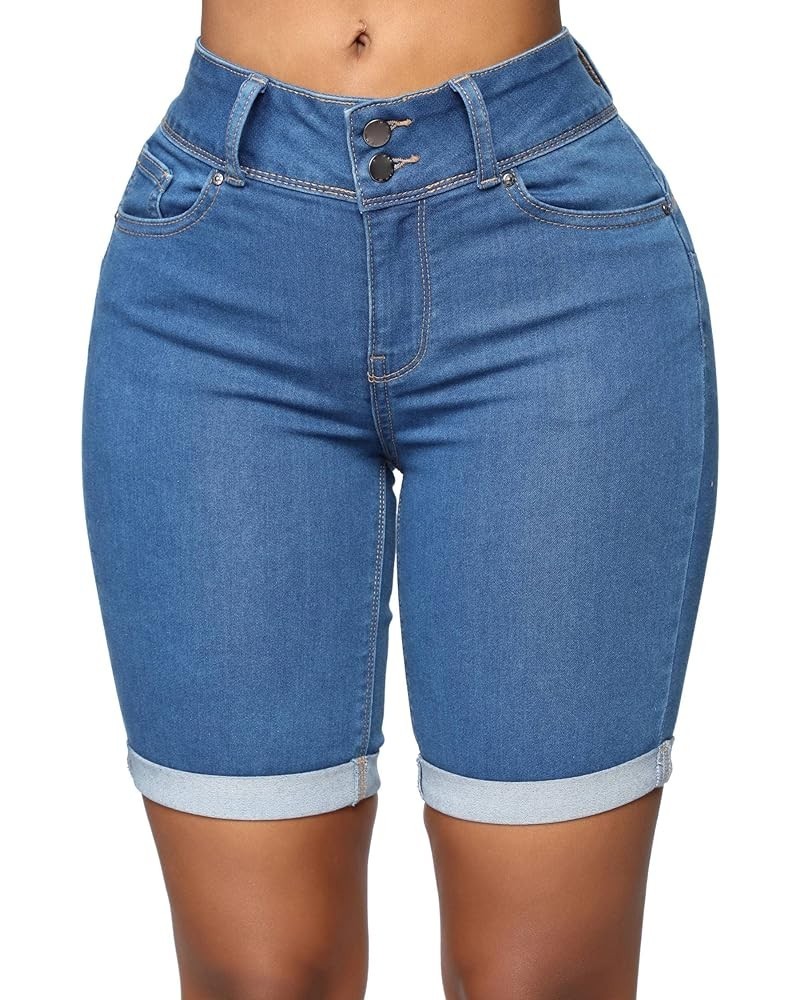 Womens Denim Bermuda Shorts High Waist Ripped Hole Distressed Short Jeans Junior 036-light Blue $14.73 Shorts