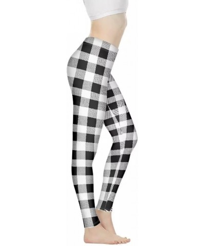 High Waisted Legging for Women Indoor Sports Soft Athletic Pant for Yoga Workout Black White Buffalo Plaid $10.43 Leggings