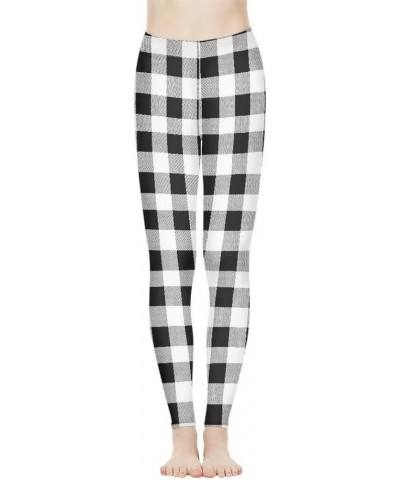 High Waisted Legging for Women Indoor Sports Soft Athletic Pant for Yoga Workout Black White Buffalo Plaid $10.43 Leggings