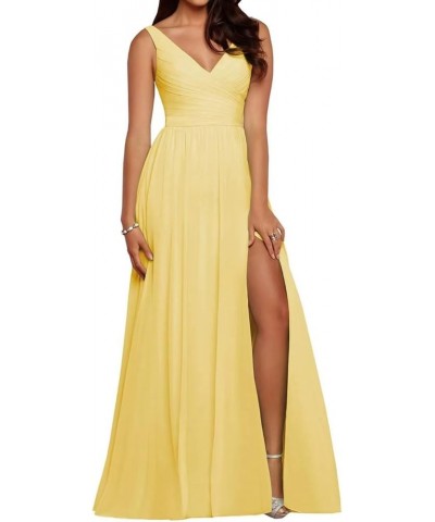 Exquisite Chiffon Formal with Side Slit for Women Long Bridesmaid Dresses Yellow $32.93 Dresses