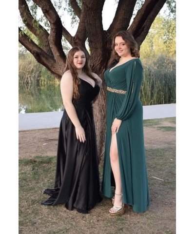 Women Long Prom Dresses Ball Gown Spaghetti Strap A Line Satin Formal Bridesmaid Dresses for Wedding with Slit ABC036 Light B...