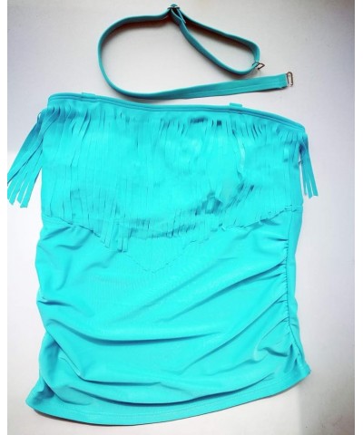 Women's Halter Top Tankini Fringe Swimwear Tassel Swimsuit Plus Size Sky Blue $15.48 Swimsuits