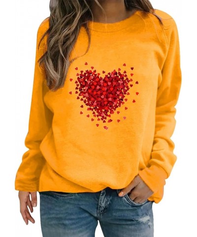 Valentines Day Shirts Women Sweatshirts Long Sleeve Funny Valentines Love Heart Oversized Grahic Pullover Tops Shirt Yellow-b...