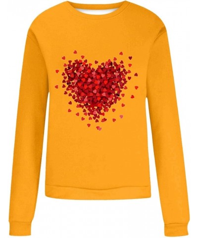 Valentines Day Shirts Women Sweatshirts Long Sleeve Funny Valentines Love Heart Oversized Grahic Pullover Tops Shirt Yellow-b...