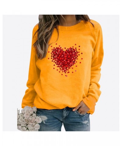 Valentines Day Shirts Women Sweatshirts Long Sleeve Funny Valentines Love Heart Oversized Grahic Pullover Tops Shirt Yellow-b...