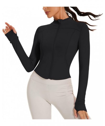 Workout Jackets for Women Grey Cropped Running Yoga Zip Up Track Jacket with Pockets Black $16.17 Jackets