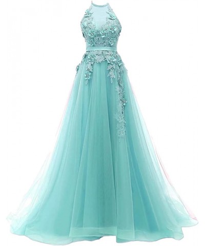 Women's Sweetheart Prom Homecoming Dresses Tulle Halter Long Evening Party Dresses with Appliques Mint $47.00 Dresses