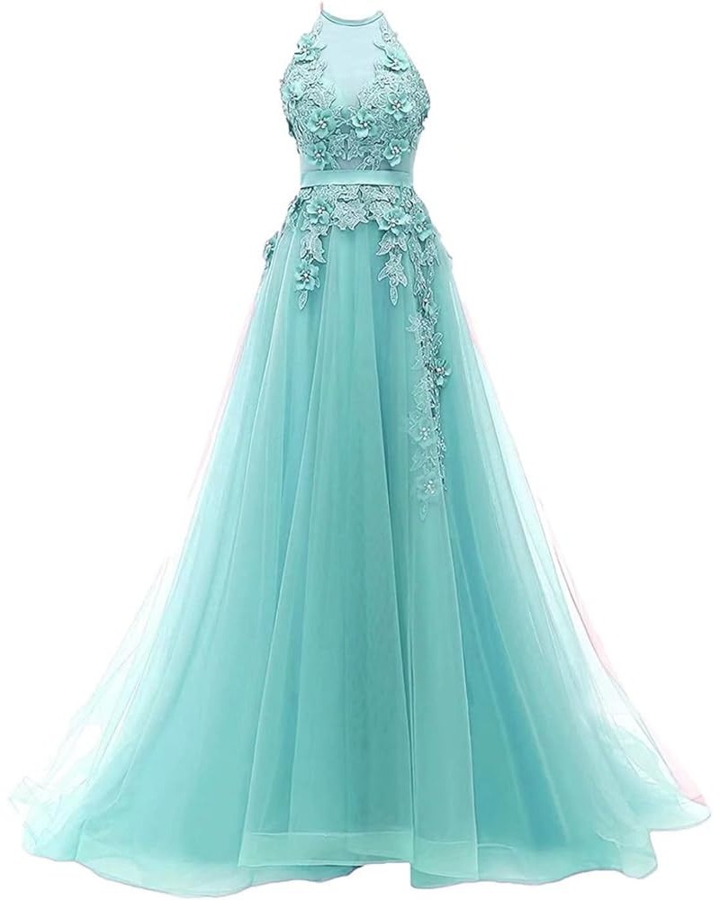 Women's Sweetheart Prom Homecoming Dresses Tulle Halter Long Evening Party Dresses with Appliques Mint $47.00 Dresses