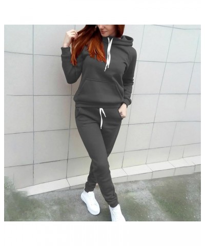 Womens Sweatsuits 2 Piece Set High Waisted Joggers with Pockets Solid Color Matching Hoodie and Sweatpants Set Dark Gray Swea...