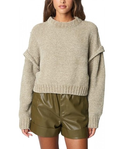 Womens Womens Drop Shoulder Chenille Cropped Sweater, Comfortable & Casual Jumper Highlight Reel $23.44 Sweaters