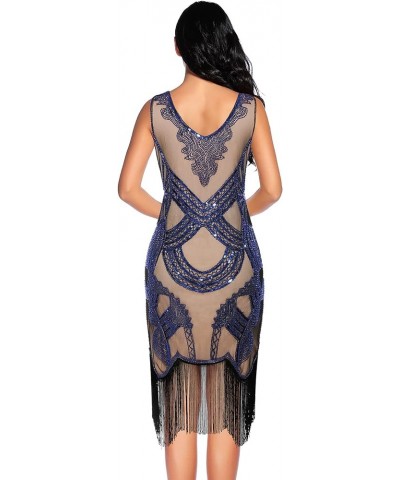 Women's 1920s Gatsby Dress V Neck Sequin Bead Fringed Cocktail Hem Flapper Dress Beige Blue $26.09 Dresses