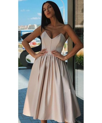 Women's Sweetheart Strapless Short Prom Dresses Satin A-line Homecoming Dresses Sage $47.84 Dresses