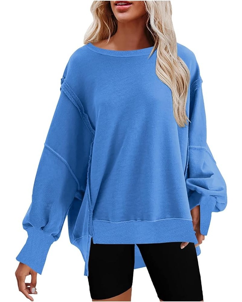 Oversized Sweatshirt for Women Trendy Crewneck Sweatshirts Hoodies Fall Outfits Fashion Teen Girls Y2k Winter Clothes C01_blu...