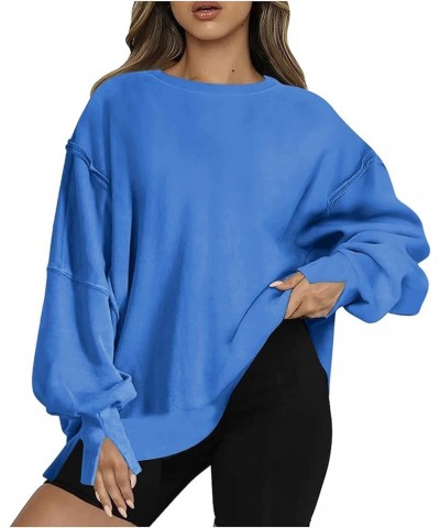 Oversized Sweatshirt for Women Trendy Crewneck Sweatshirts Hoodies Fall Outfits Fashion Teen Girls Y2k Winter Clothes C01_blu...