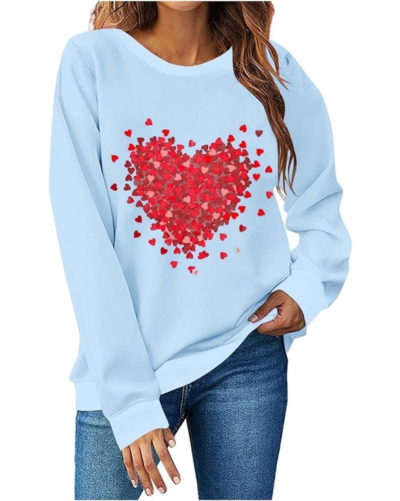 Valentines Day Shirts for Women Fashion Love Heart Graphic Pullover Tops Funny Loose Long Sleeve Casual Blouses H02 Light Blu...