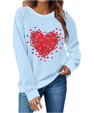 Valentines Day Shirts for Women Fashion Love Heart Graphic Pullover Tops Funny Loose Long Sleeve Casual Blouses H02 Light Blu...